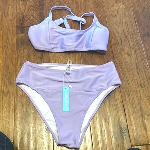 Lavender Ribbed High Waist Bikini